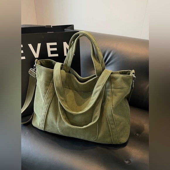 Corduroy Solid Large Tote Bag - Picture 6 of 15